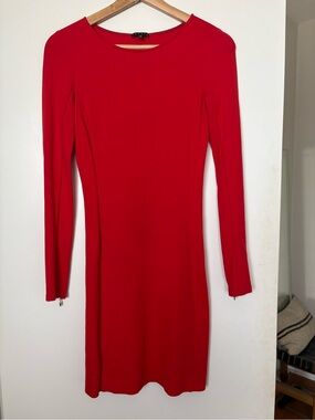 Theory Red Long-Sleeve Dress